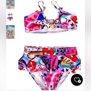 Lola and The Boys, Two Piece, Ruffle Abstract Love Swimsuit, Size 6 (228)